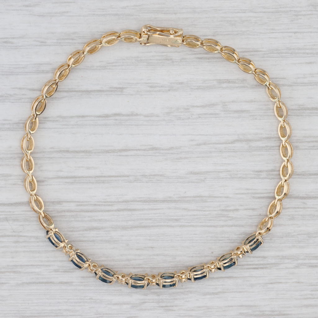 Light Gray 1.67ctw Blue Sapphire Diamond Bracelet 14k Yellow Gold 6.75" 2.8mm