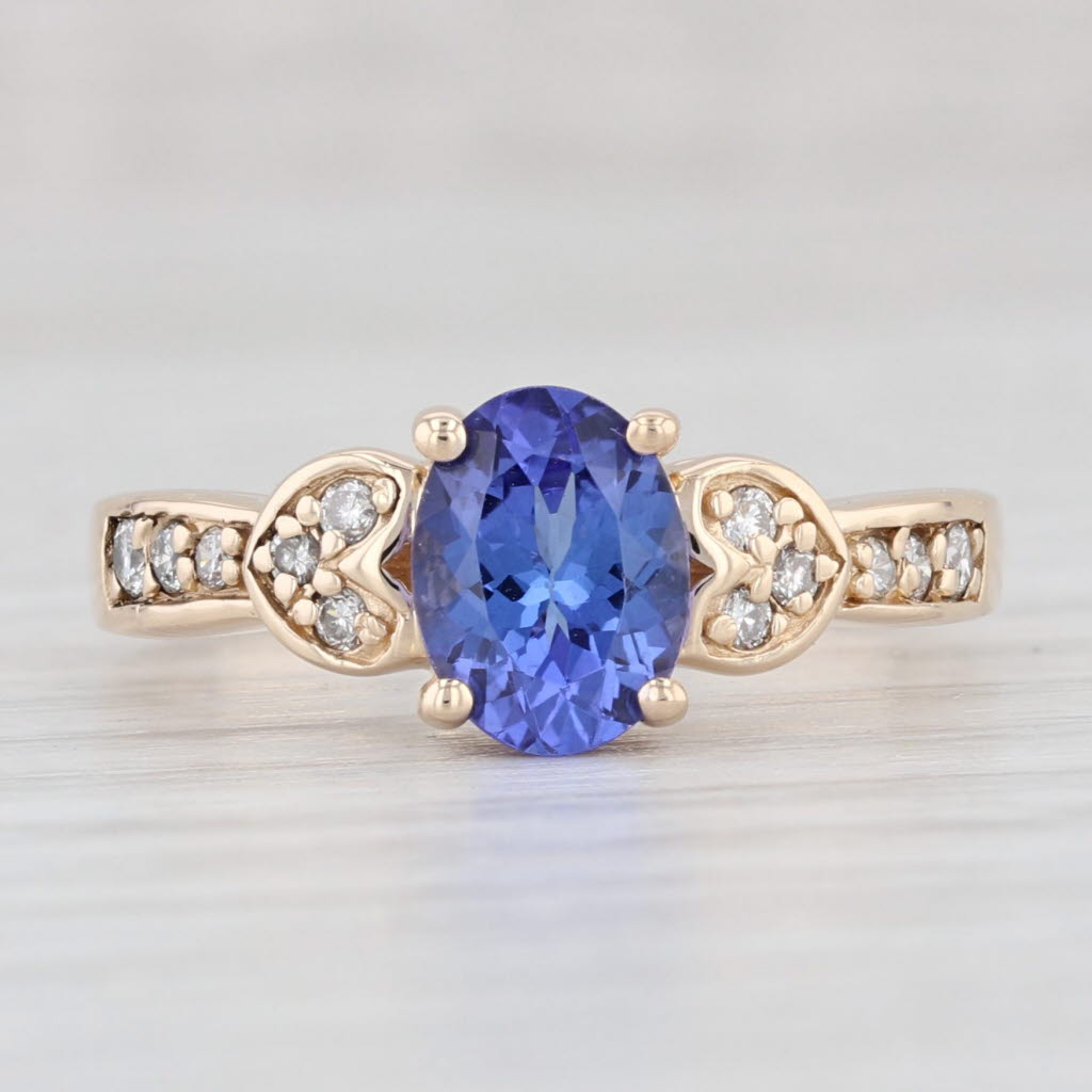 Light Gray 1.40ctw Oval Tanzanite Diamond Heart Ring 14k Yellow Gold Size 7.5
