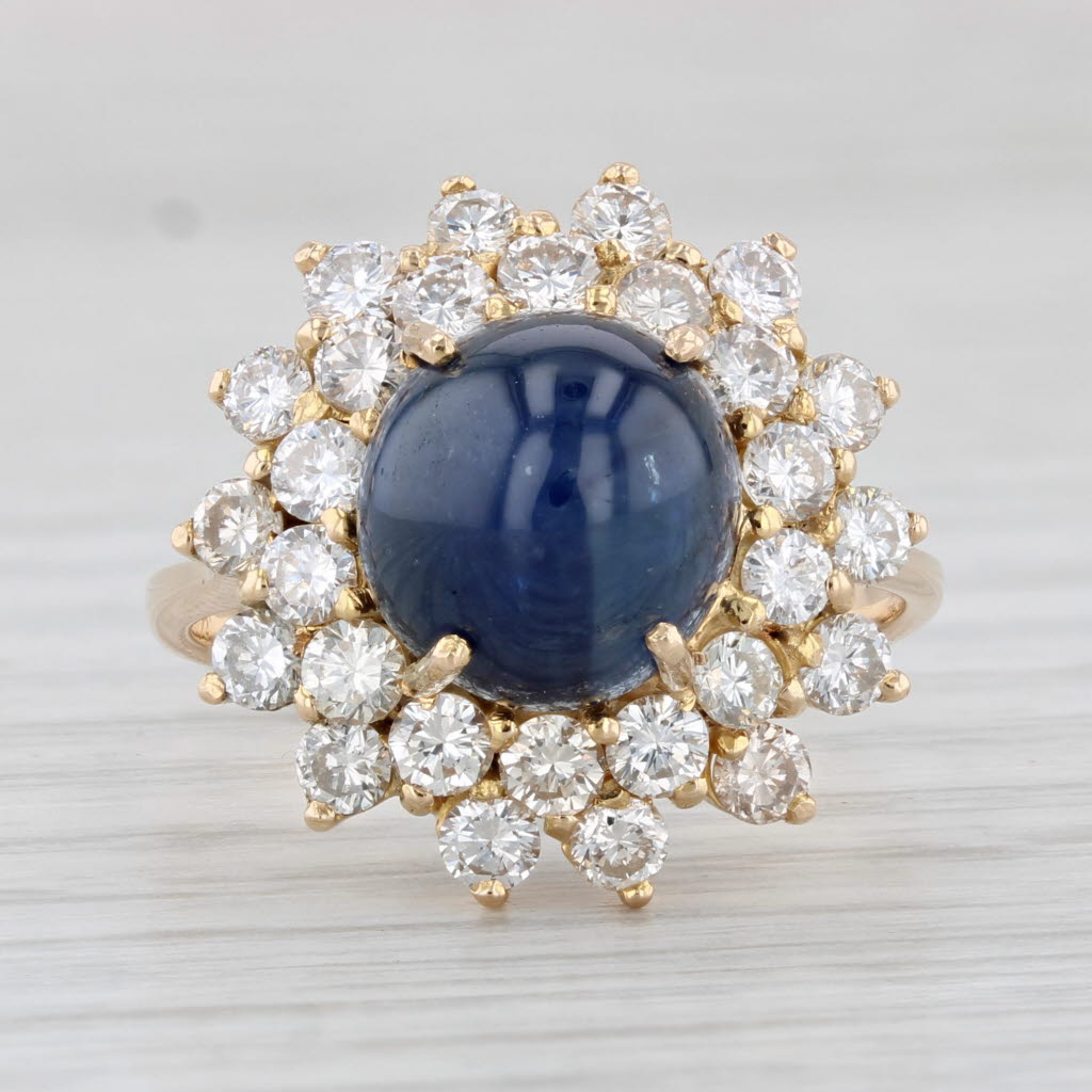 7.85ctw Blue Sapphire Diamond Halo Ring 18k Yellow Gold Size 8 Cocktail