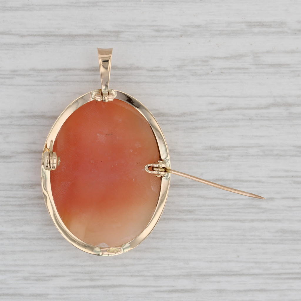 Gray Carved Shell Cameo Pendant Brooch 14k Yellow Gold Vintage Pin