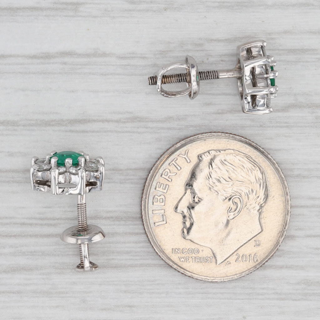 Light Gray 1ctw Emerald Diamond Halo Flower Stud Earrings 14k White Gold