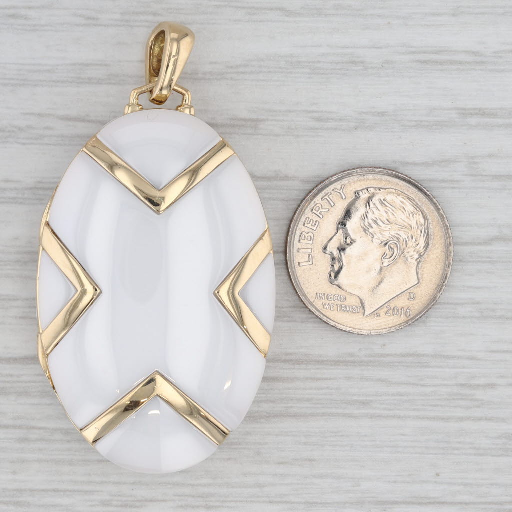 Monica Rich Kosan Chevron White Ceramic 18k Gold Picture Locket Pendant Opens