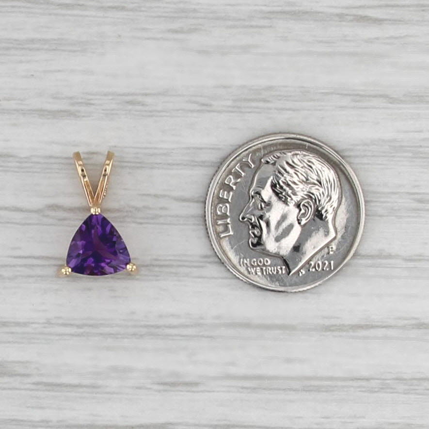 0.90ct Trillion Amethyst Solitaire Pendant 14k Yellow Gold Small Drop