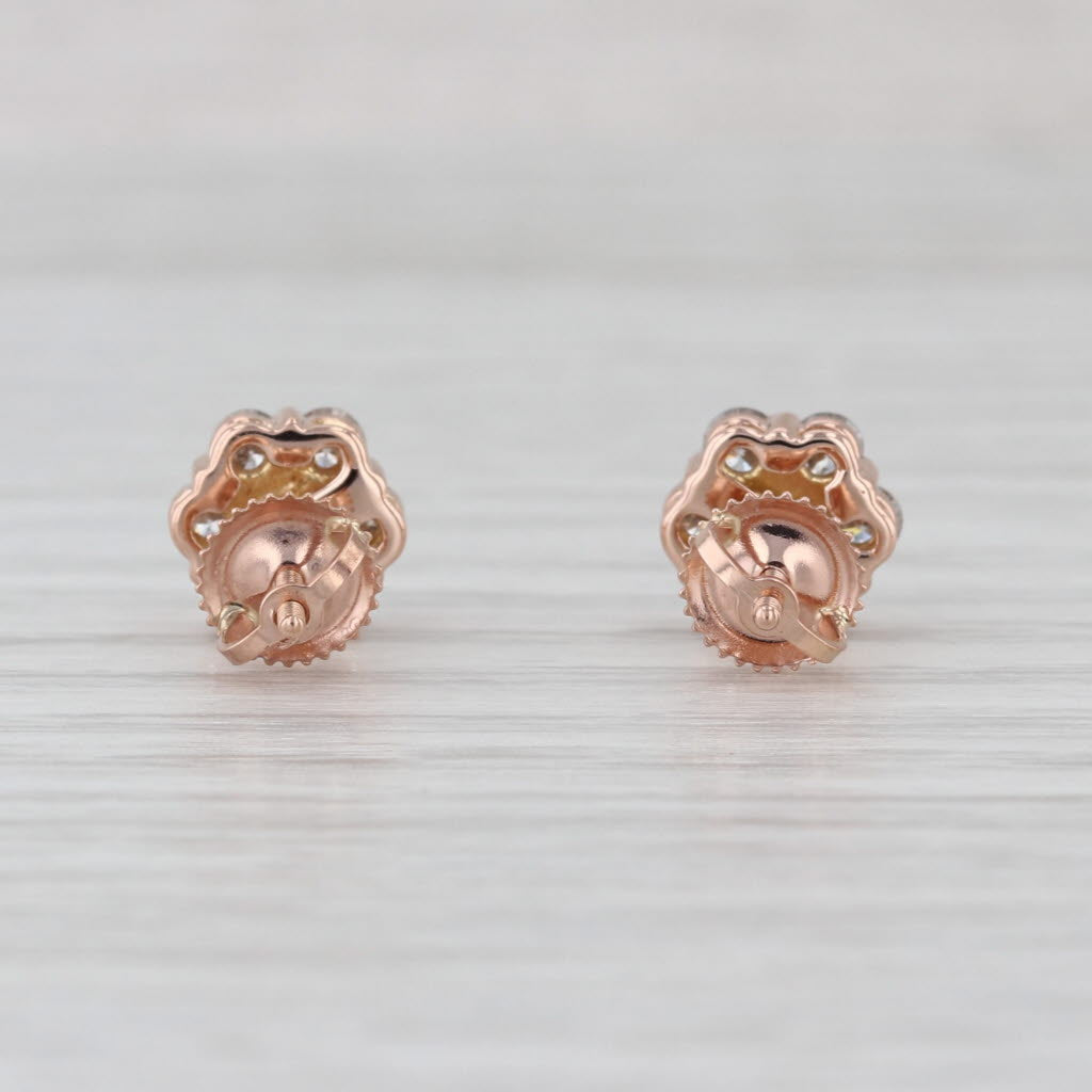 New 0.74ctw Diamond Cluster Flower Stud Earrings 14k Rose Gold Screw Backs Studs