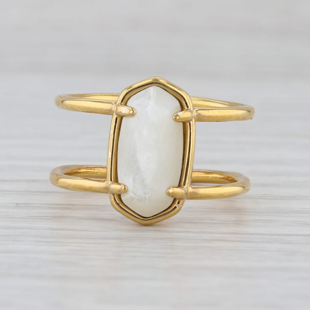Kendra Scott Mother of Pearl Solitaire Ring Sterling Silver Gold Plated Size 9