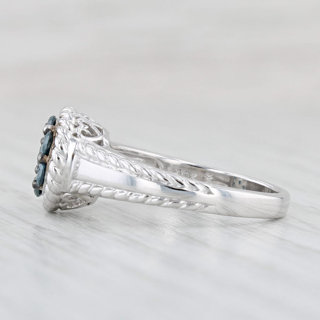 Light Gray 0.33ctw Teal Blue Diamond Cluster Ring 10k White Gold Size 7 Engagement