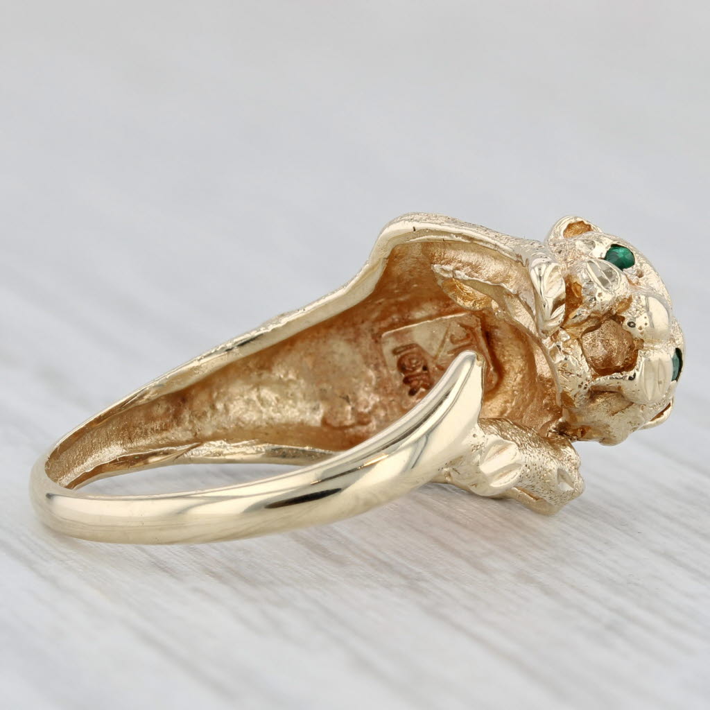 Light Gray Emerald Eyed Panther Ring 10k Yellow Gold Size 7 Statement