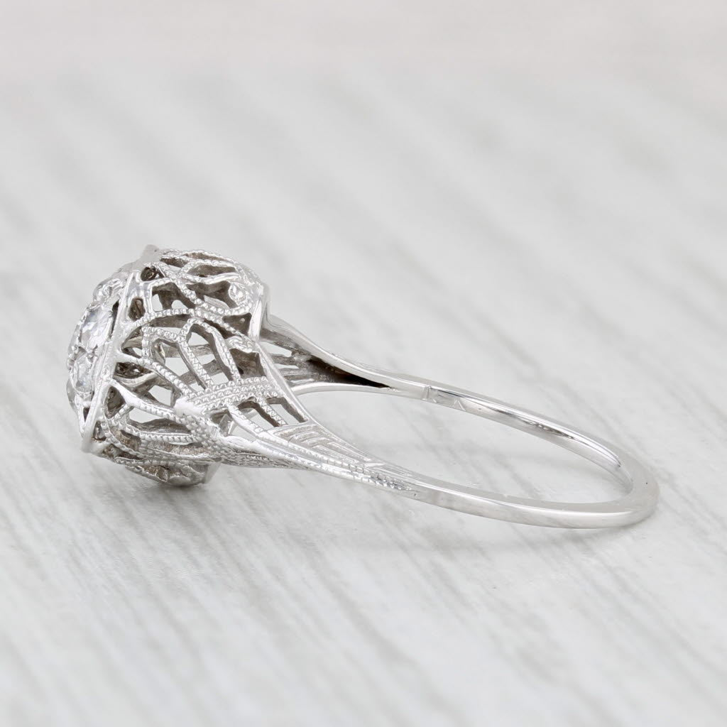 Light Gray Art Deco 0.25ctw Diamond Solitaire Ring 18k White Gold Filigree Sz 6 Engagement
