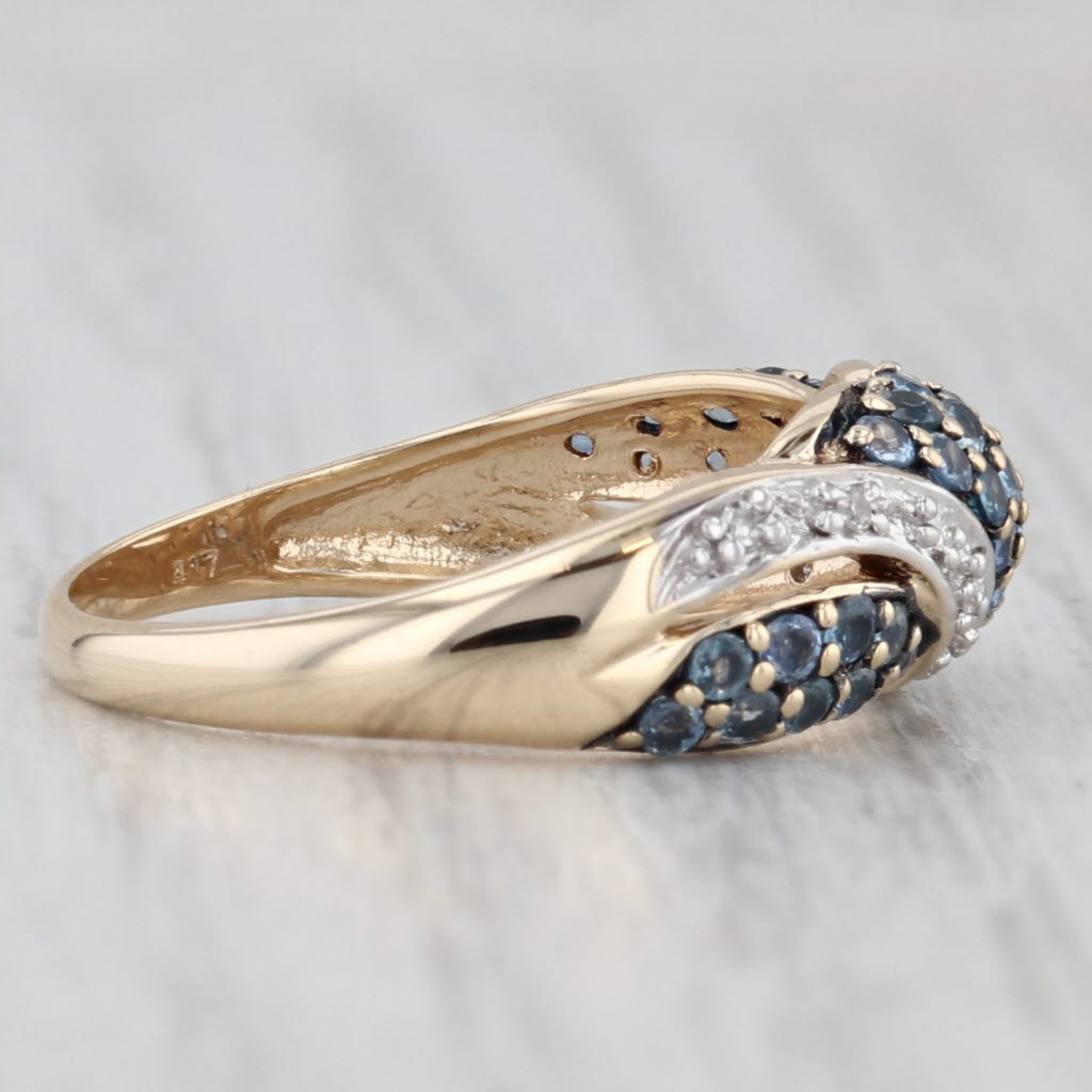 Light Gray 0.85ctw Pave Blue Sapphire Diamond Scalloped Ring 10k Yellow Gold Size 7