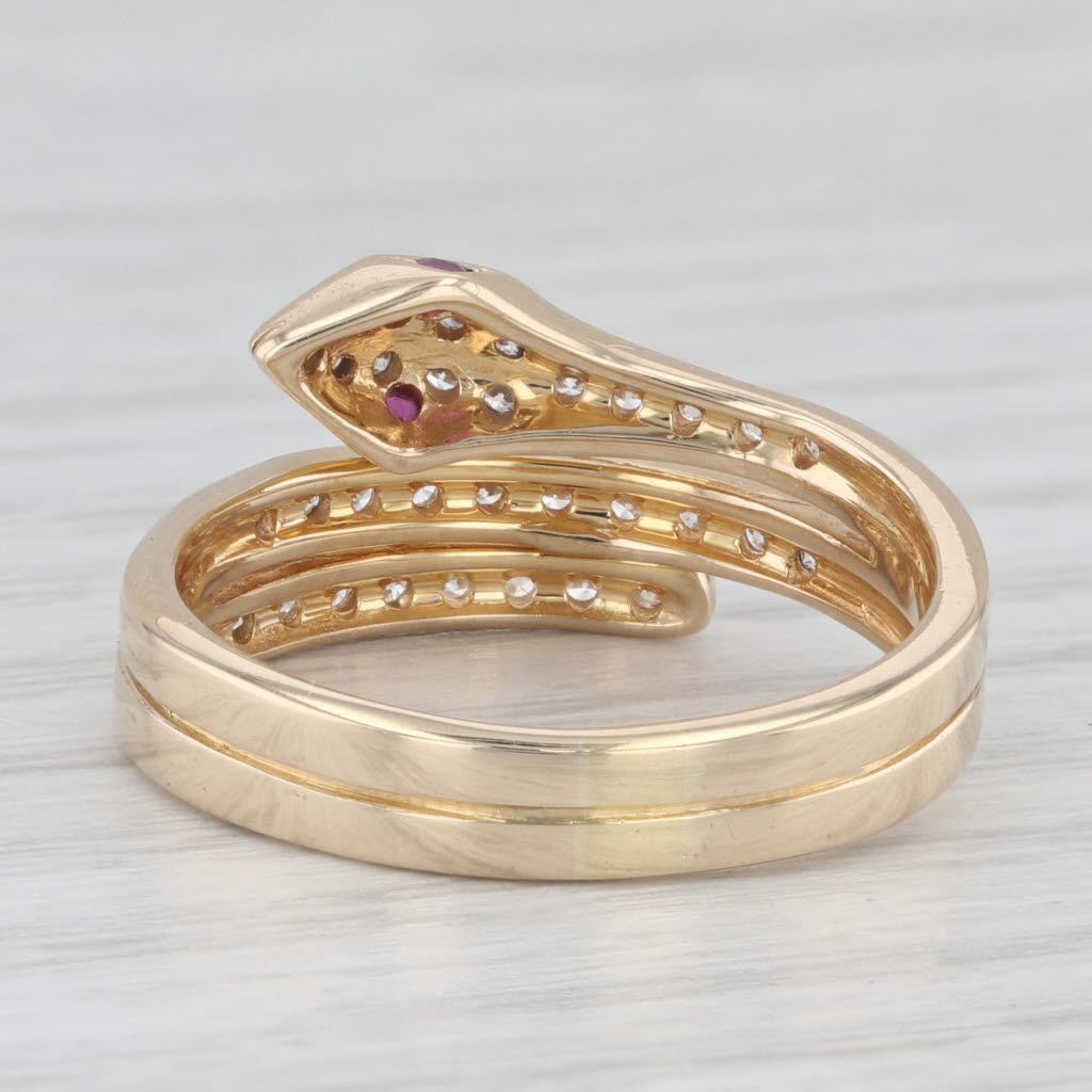 Light Gray Ruby Diamond Coiled Snake Serpent Ring 18k Yellow Gold Size 7
