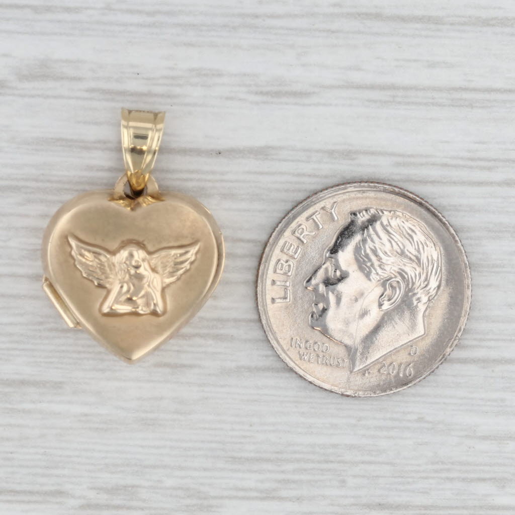 Guardian Angel Cherub Heart Picture Locket Pendant 10k Yellow Gold