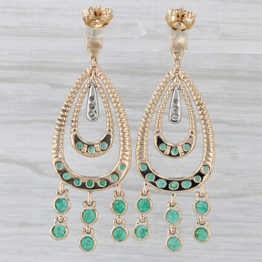 Gray 2.45ctw Emerald Diamond Teardrop Dangle Earrings 14k Yellow Gold Statement