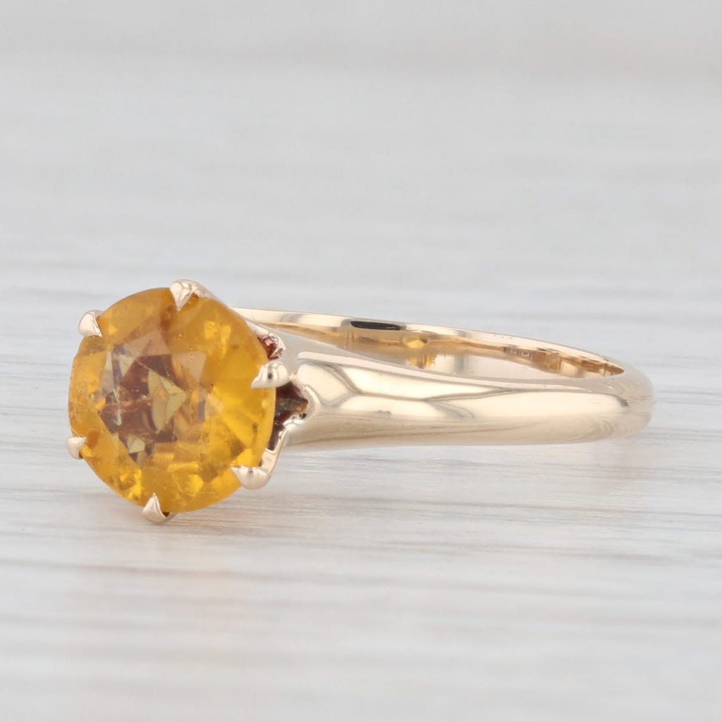 Light Gray Antique Orange Garnet Doublet Round Solitaire Ring 14k Yellow Gold Size 6.25