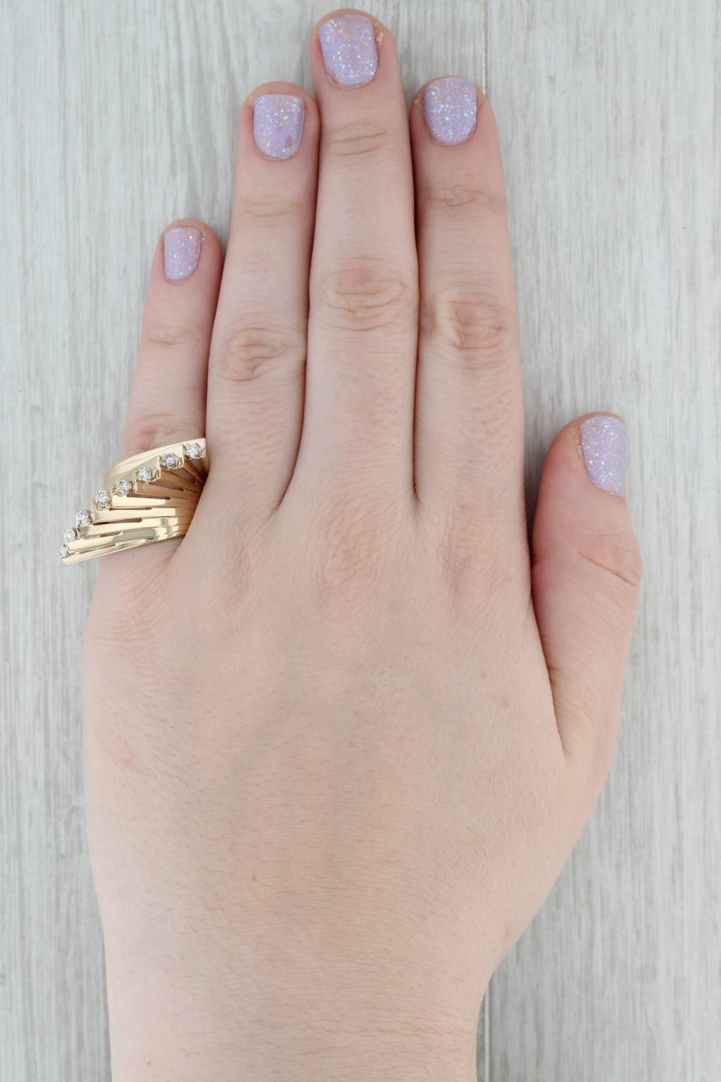 Gray 0.40ctw Diamond Abstract Fan Cocktail Ring 14k Yellow Gold Size 7