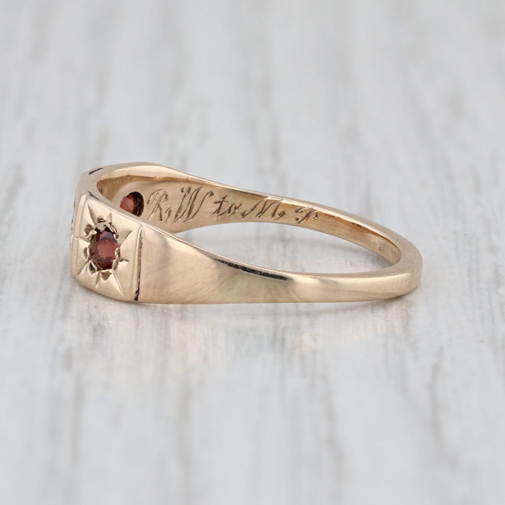 Antique Victorian 0.28ctw 3-Stone Garnet Ring 10k Yellow Gold Size 7.5