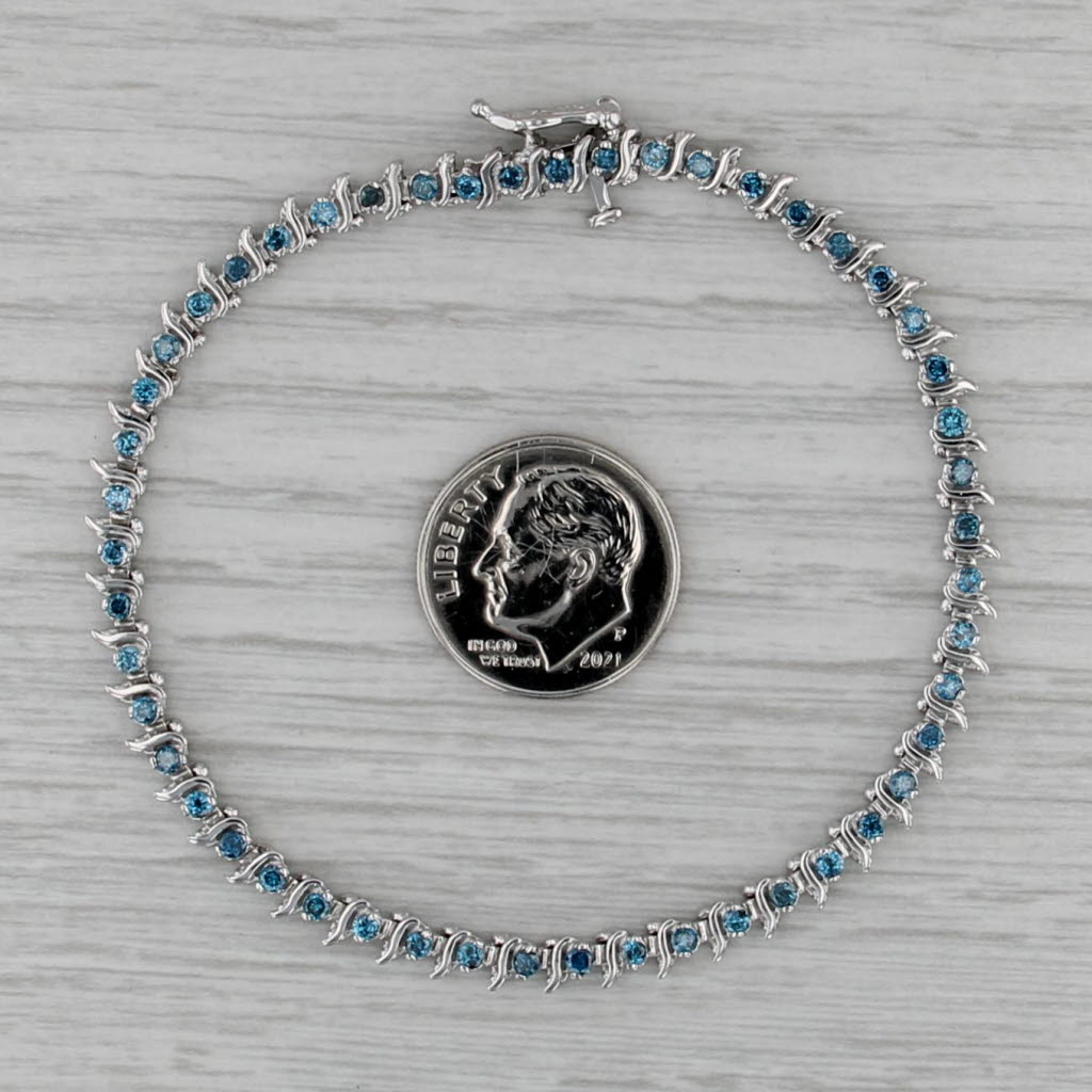 1.10ctw Blue Diamond Tennis Bracelet 14k White Gold 7" 4mm