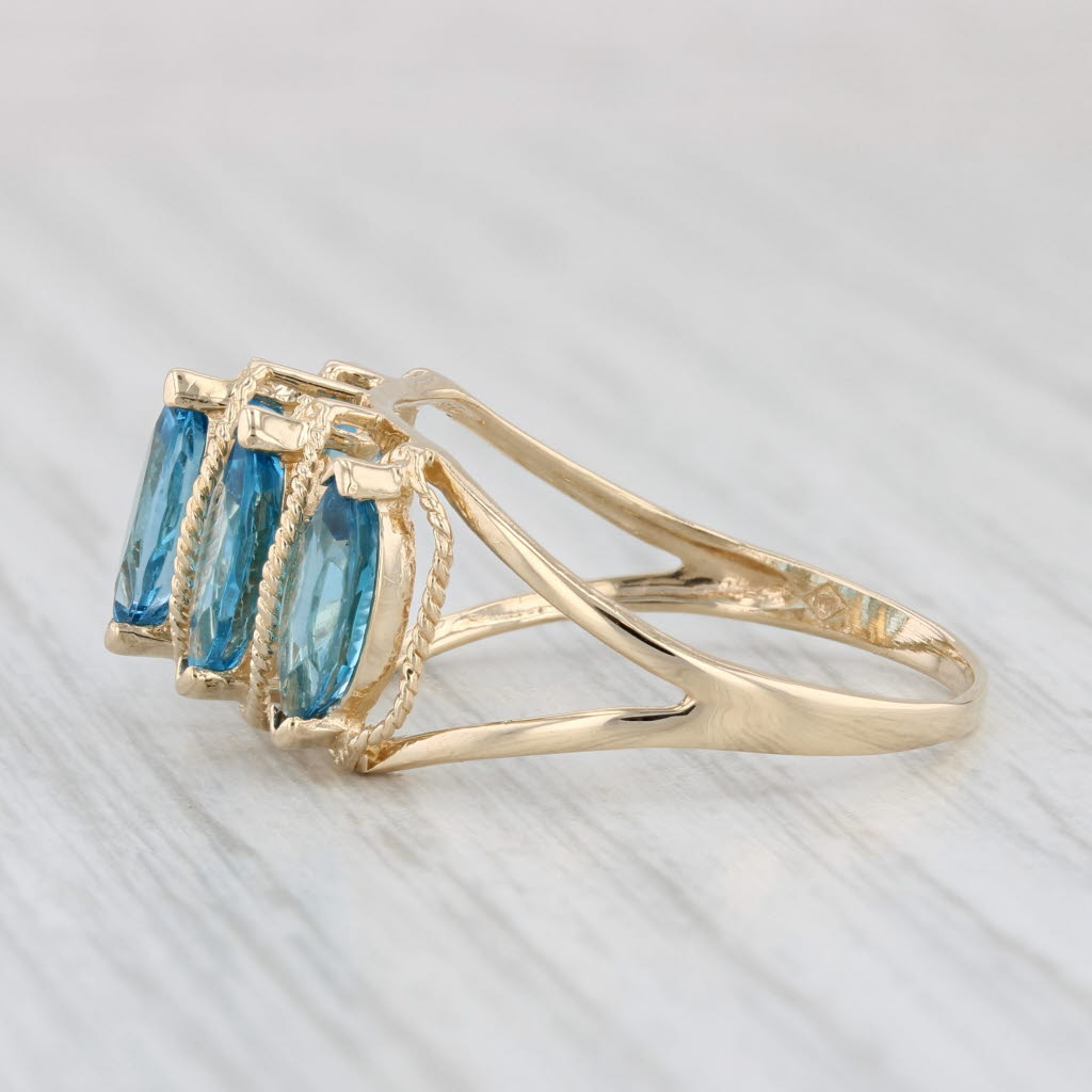 Light Gray 3.90ctw Tiered Marquise Blue Topaz Ring 14k Yellow Gold Size 10.5