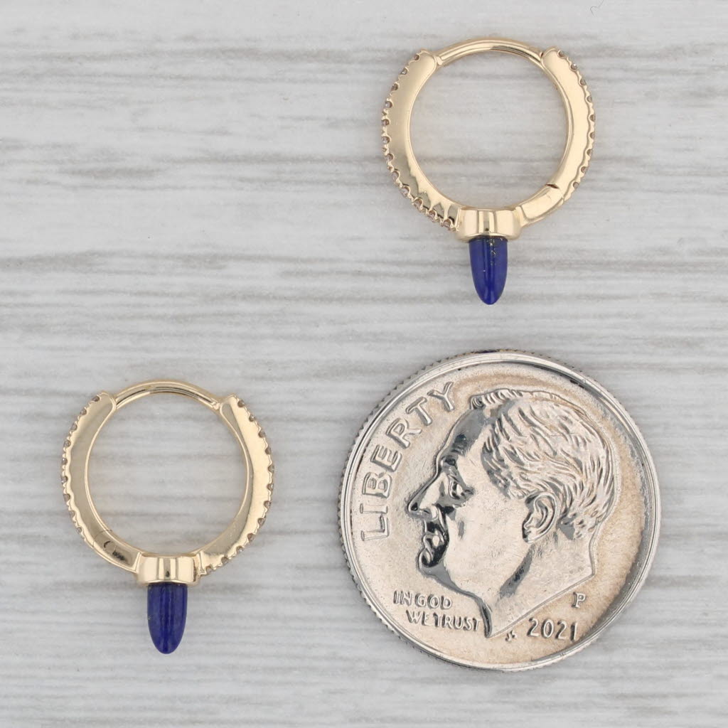 Gray New Lapis Lazuli Diamond Hoop Earrings 14k Yellow Gold Huggie Hoops