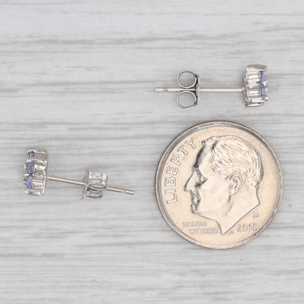 Light Gray 0.30ctw Tanzanite Flower Stud Earrings 10k White Gold