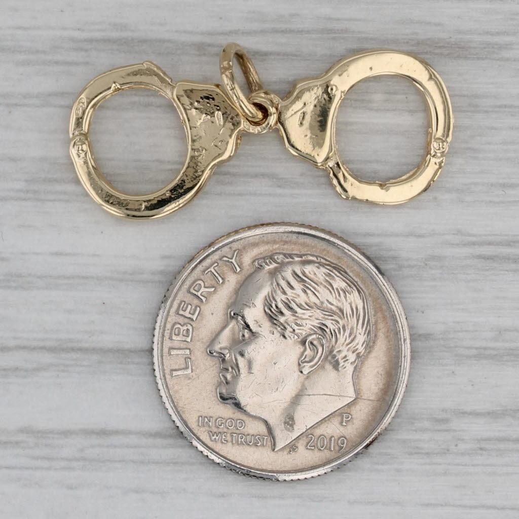 Dark Gray Hand Cuffs Charm 14k Yellow Gold Pendant