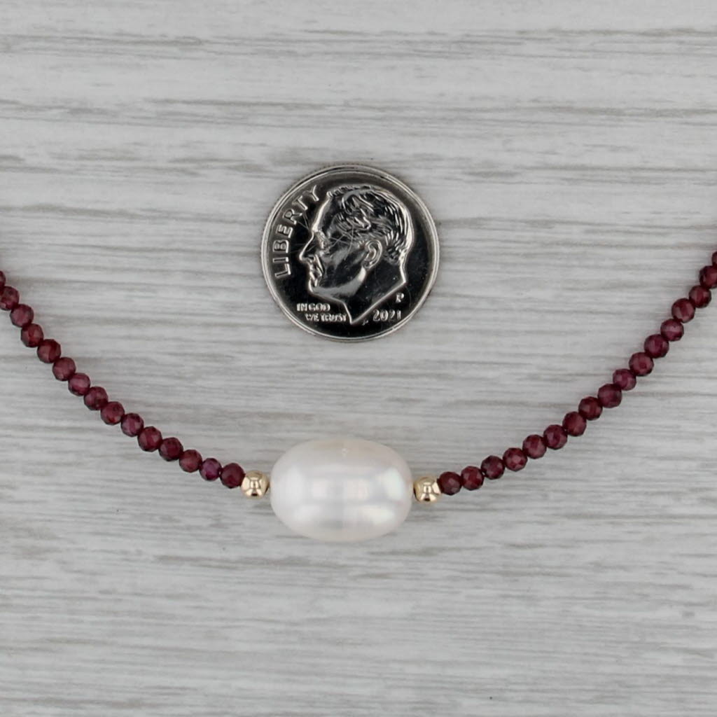 Cultured Pearl Garnet Bead Necklace 14k Yellow Gold 18"