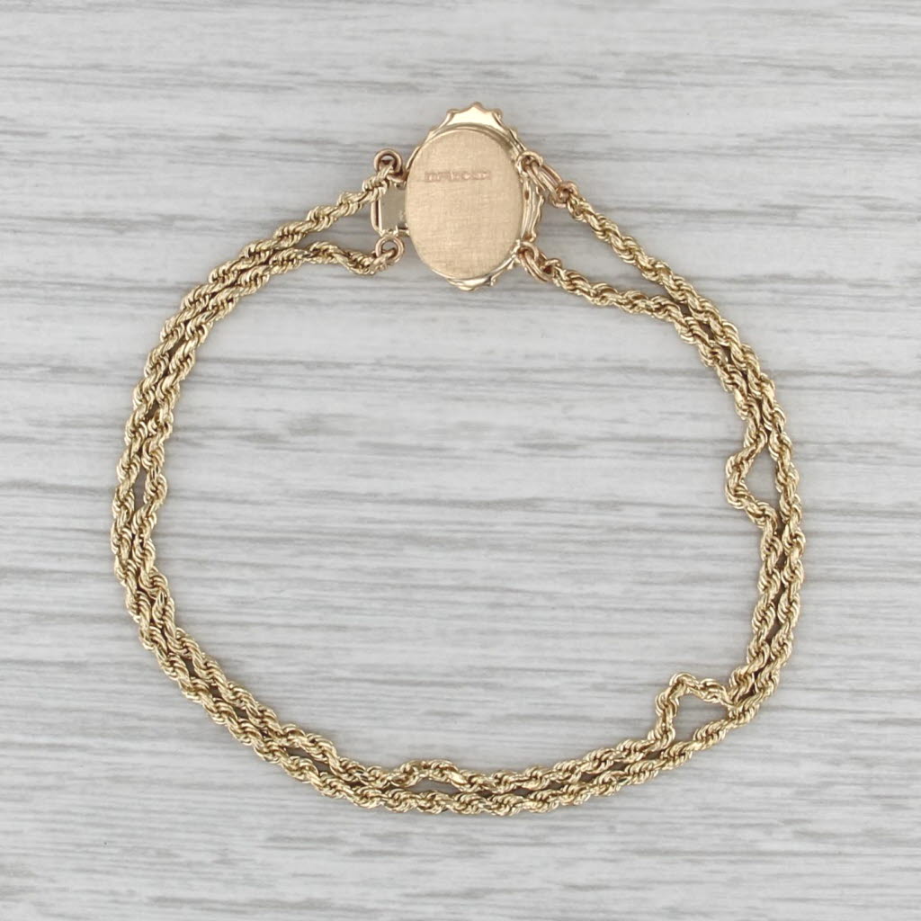 Richard Klein Carved Shell Cameo Slide Charm Bracelet 14k Gold 7" Rope Chain