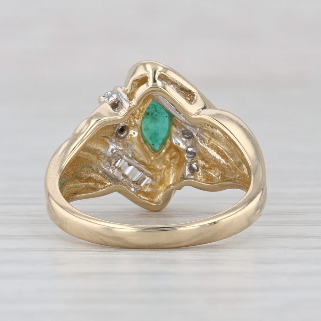 0.69ctw Marquise Emerald Diamond Ring 14k Yellow Gold Size 6.75 Bypass