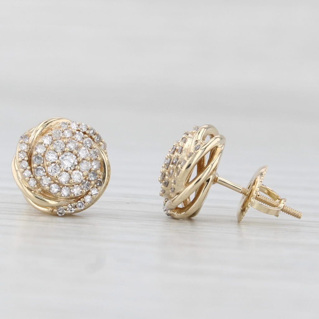 Light Gray 0.18ctw Diamond Cluster Swirl Stud Earrings 10k Yellow Gold