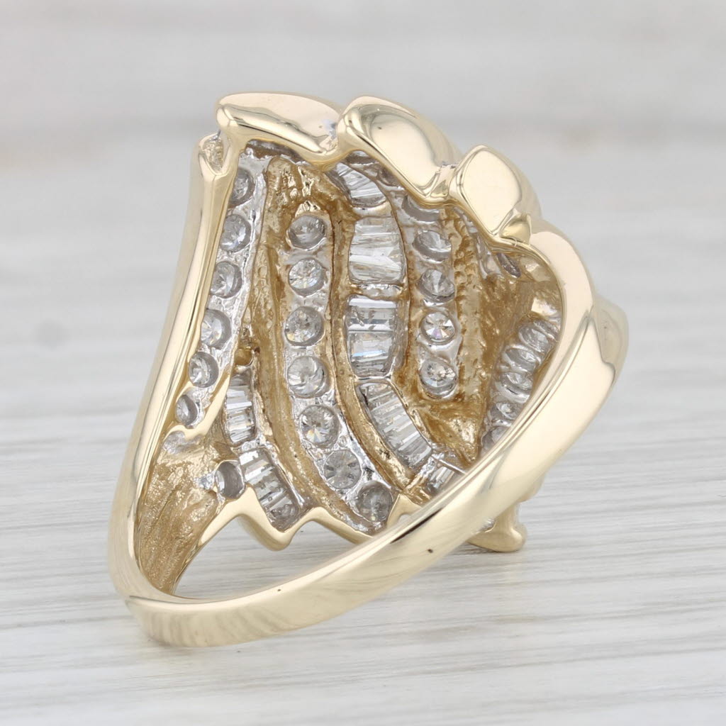 Light Gray 1.20ctw Diamond Scalloped Ring 10k Yellow Gold Size 9.5