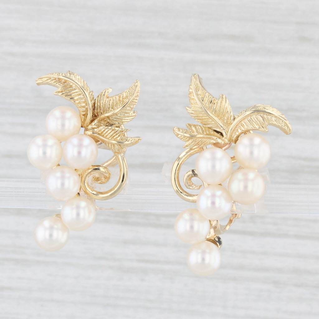 Light Gray Mikimoto Cultured Pearl Cluster Grape Bunch Drop Earrings 14k Gold Omega Backs