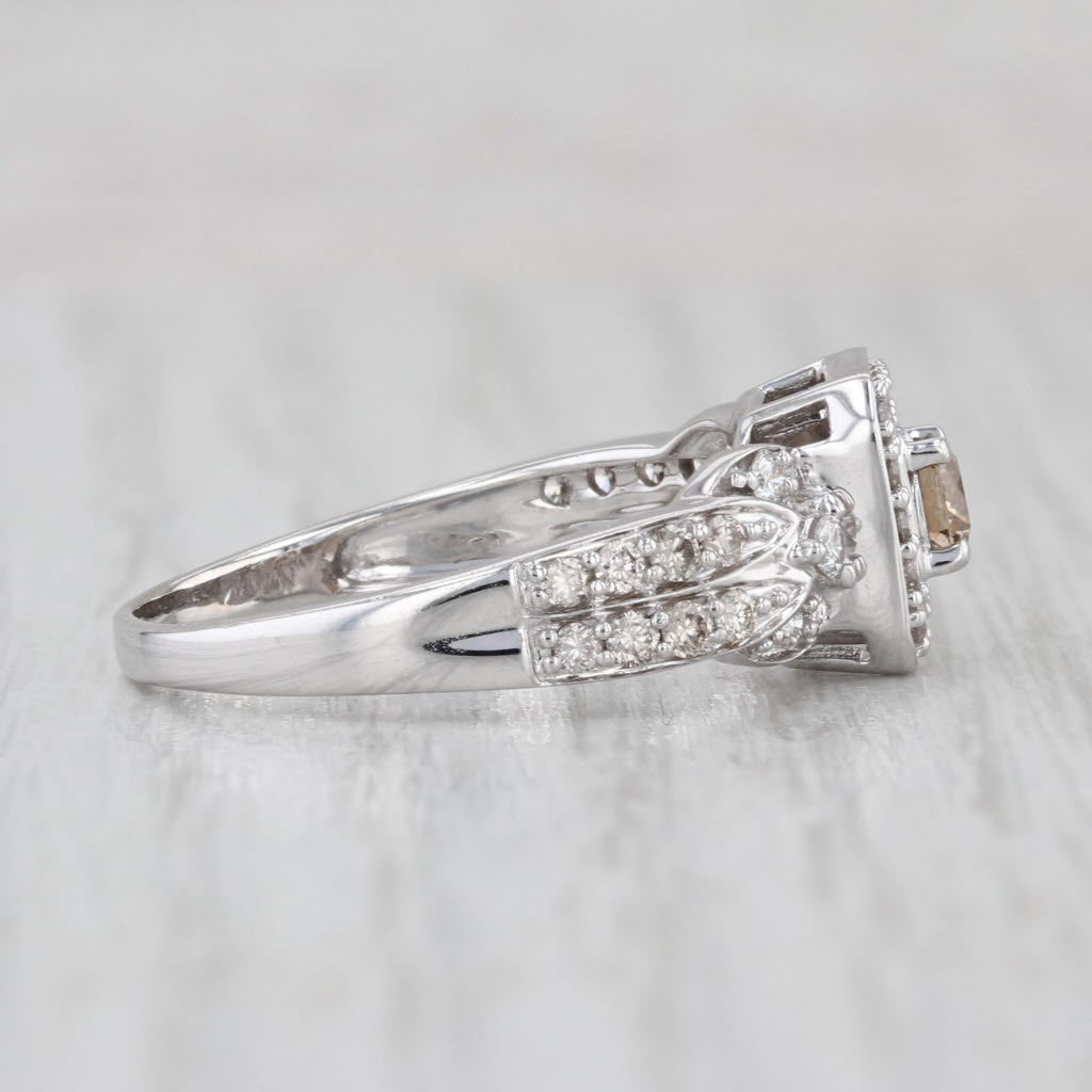 Champagne White Diamond Halo Engagement Ring 14k White Gold Size 9.25