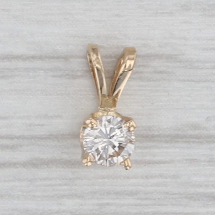 Gray New Small 0.20ct Round Diamond Solitaire Pendant 14k Yellow Gold