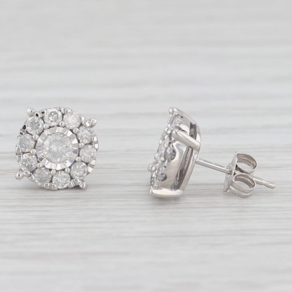 Light Gray 0.95ctw Diamond Halo Stud Earrings 10k White Gold