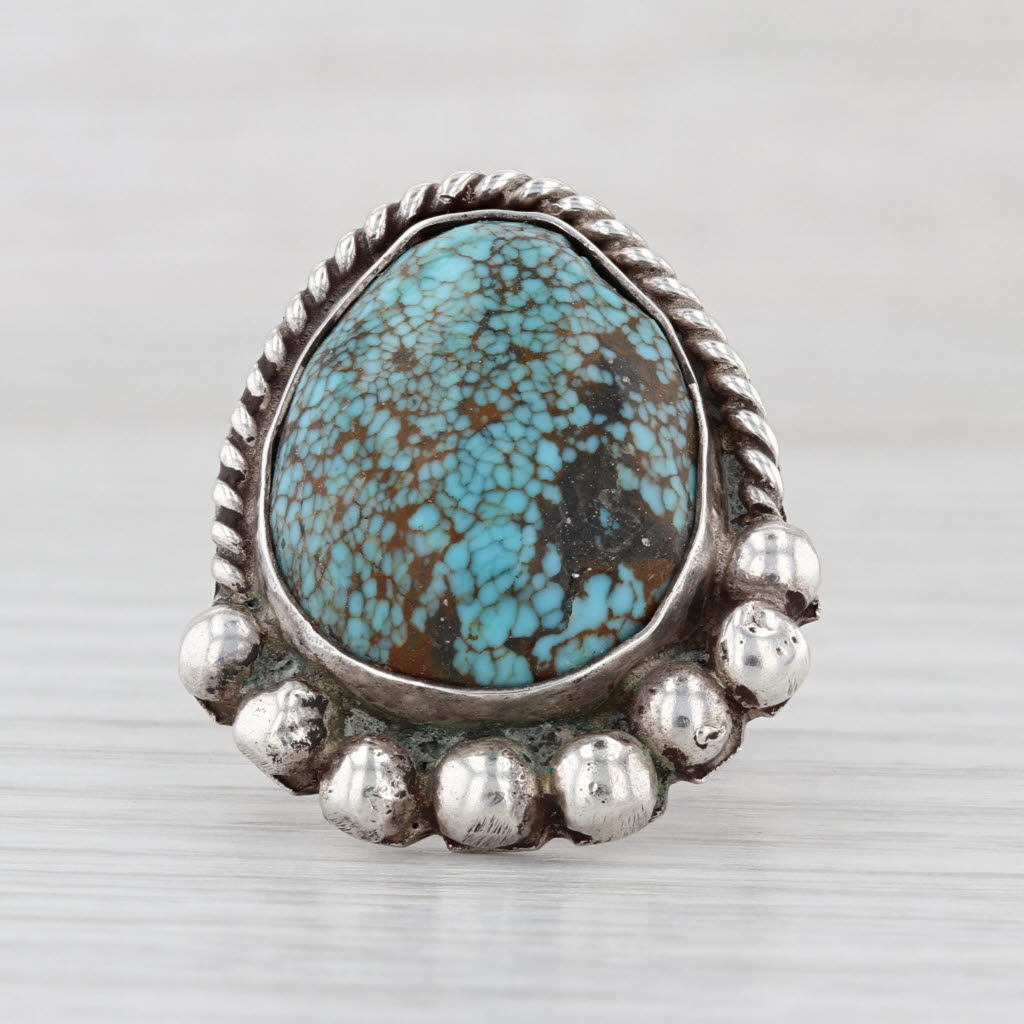 Vintage Signed Native American Turquoise Limonite Ring Sterling Silver Size 9