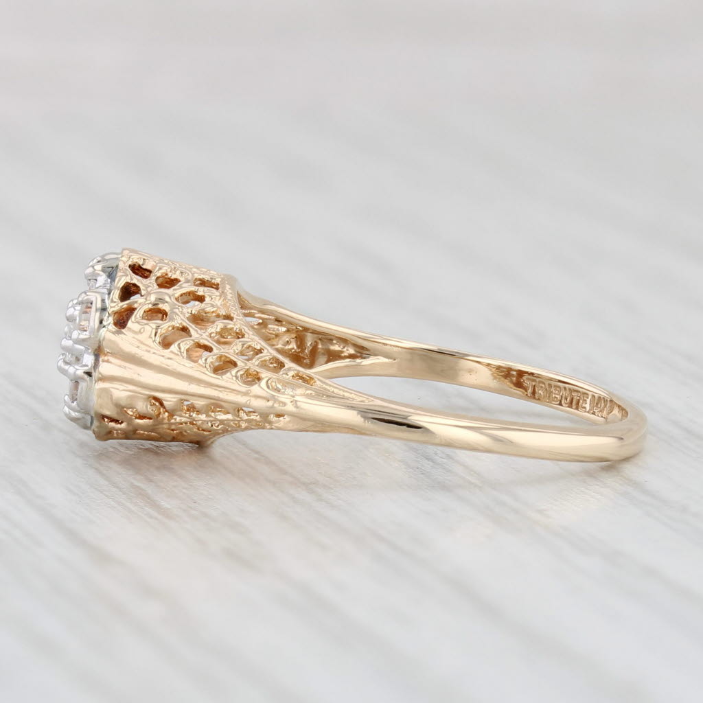 Light Gray 0.25ctw Diamond Cluster Ring 14k Yellow Gold Size 6.25 Engagement Vintage