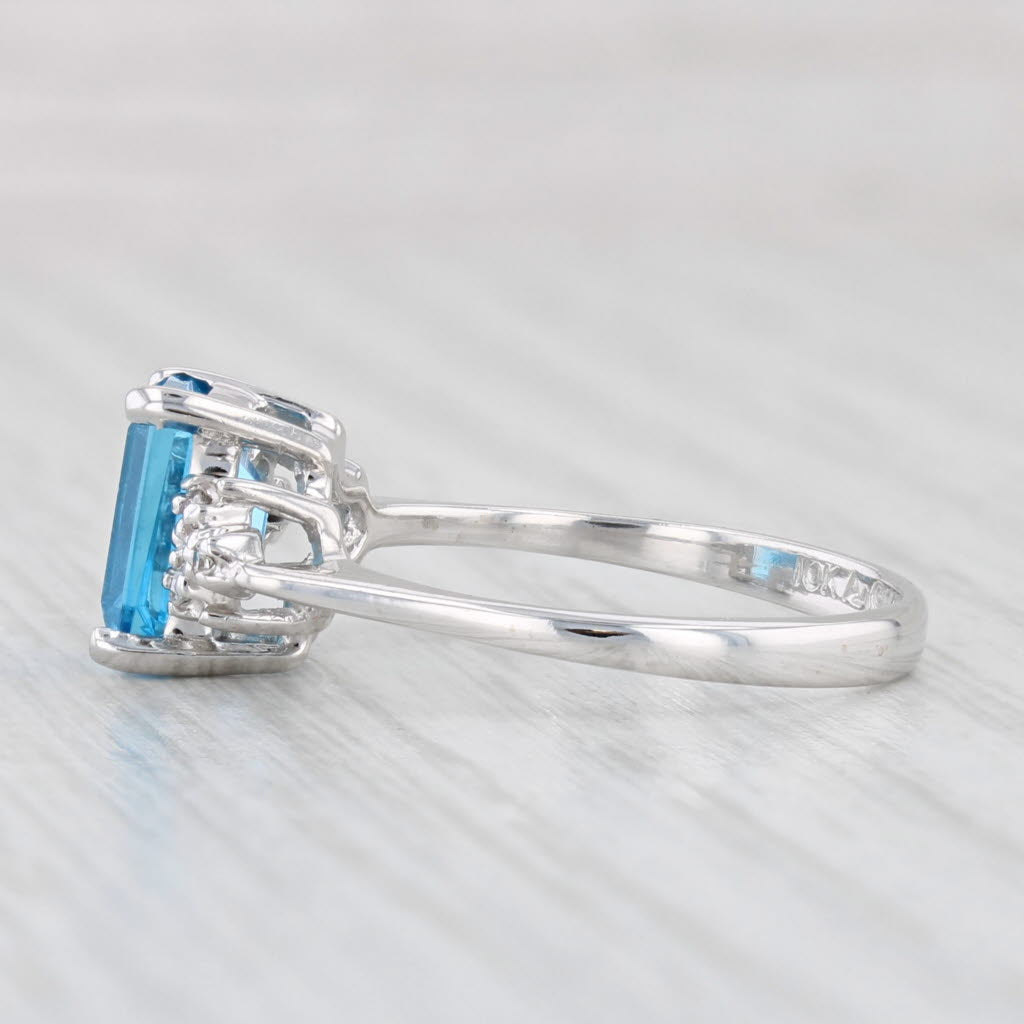 Light Gray 2.08ctw Emerald Cut Blue Topaz Diamond Ring 10k White Gold Size 7