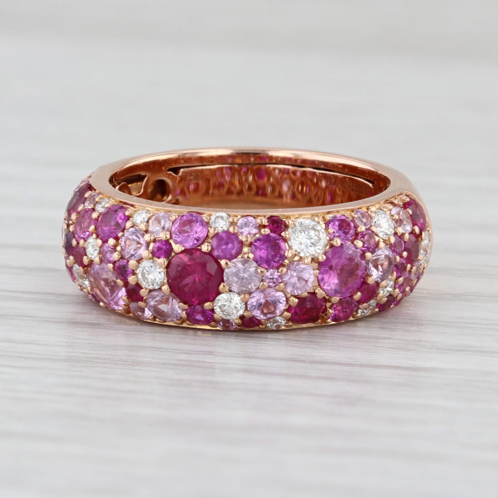 Danhier 2.05ctw Pink Sapphire Diamond Pave Ring 18k Rose Gold Size 6.75 Band