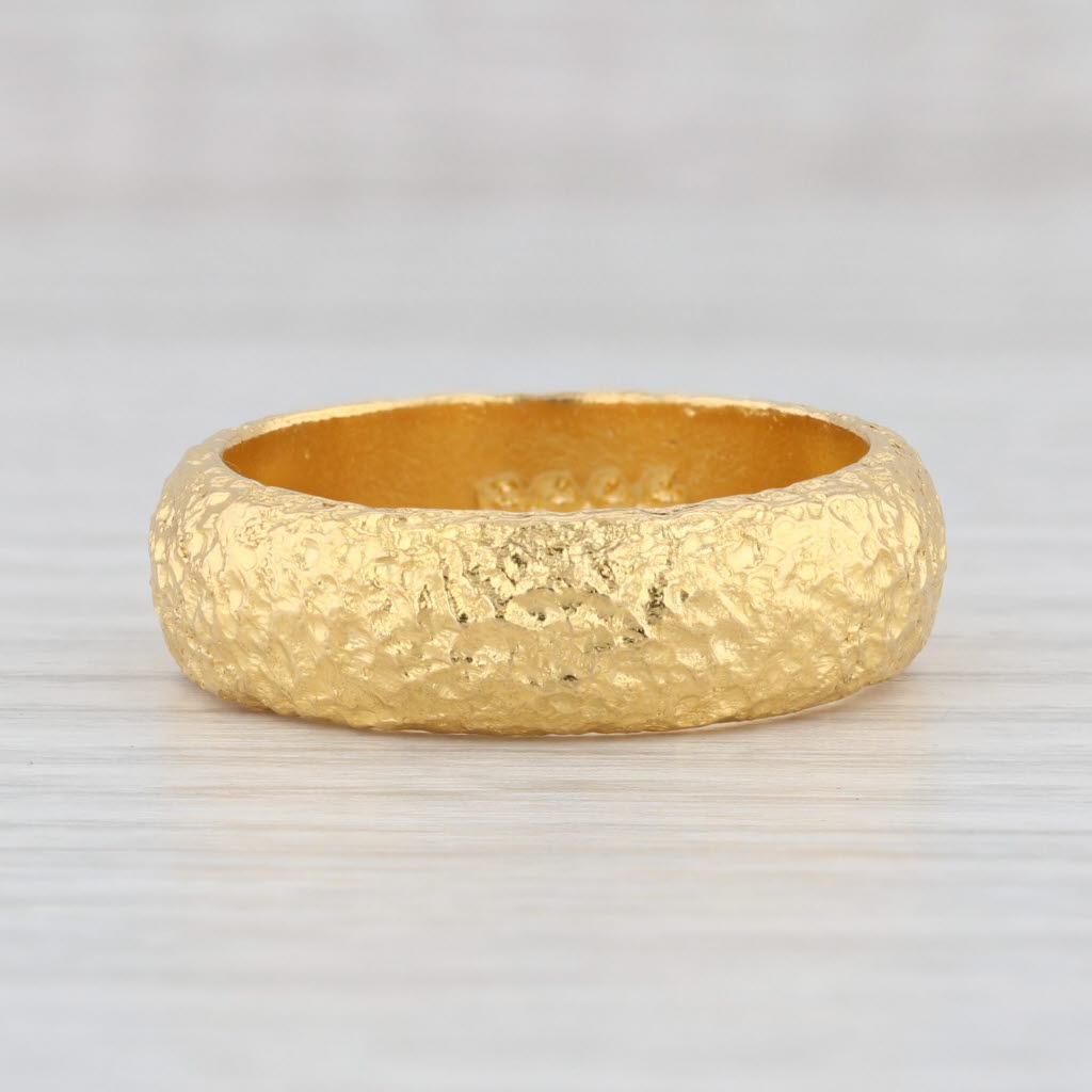 Light Gray Custom Textured Band 9999 Fine Yellow Gold Size 10 Stackable Wedding Ring