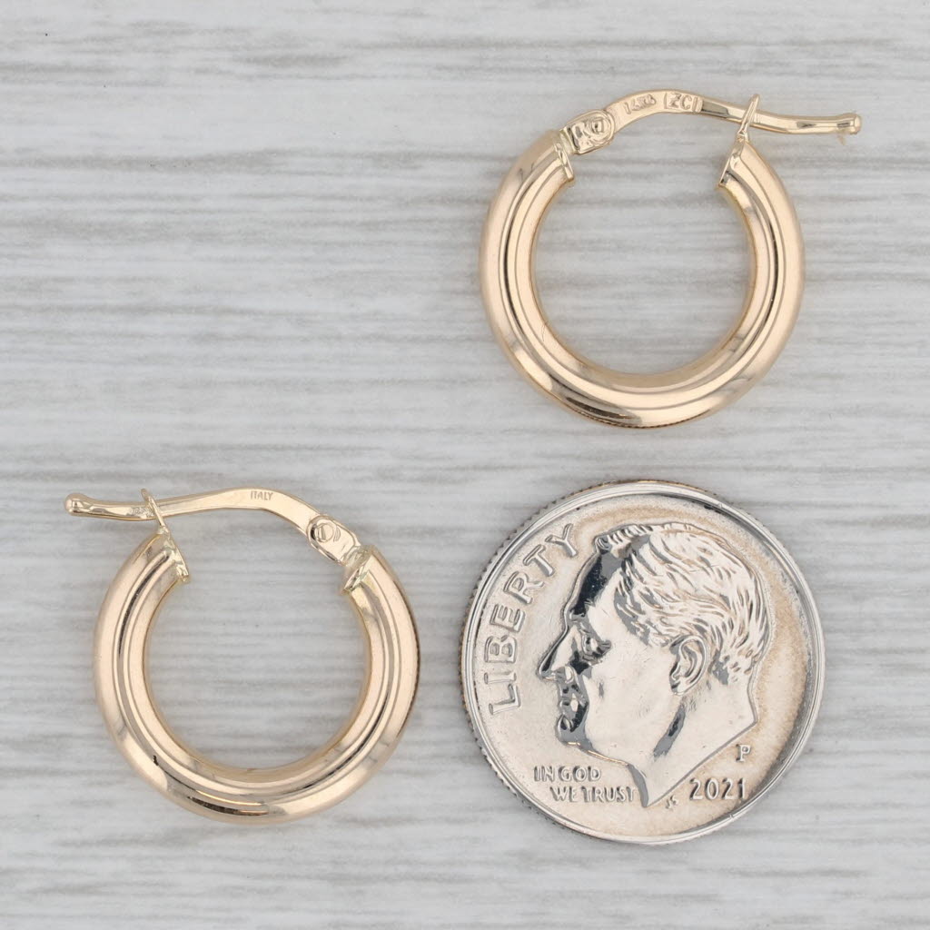 Gray New Small Hoop Huggie Earrings 14k Yellow Gold Round Hoops Pierced Snap Top