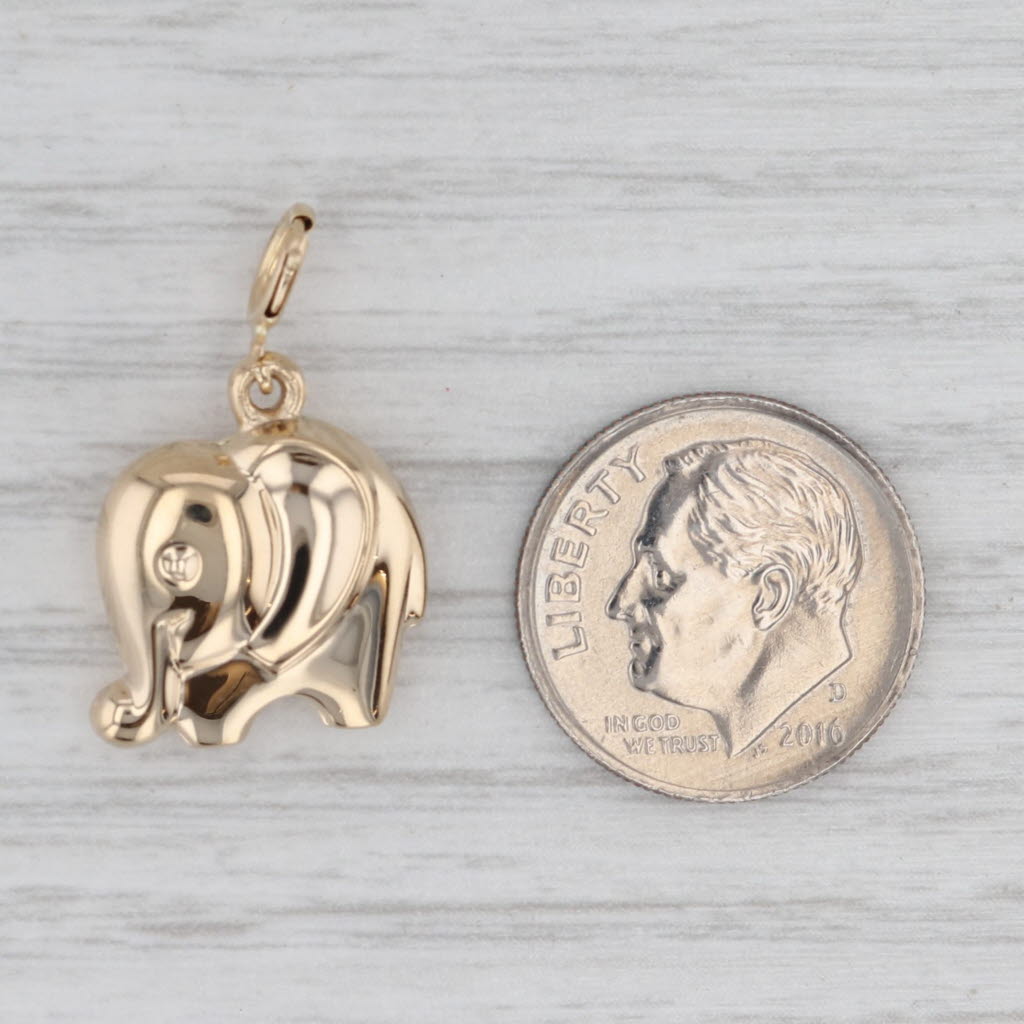 Gray Small Elephant Charm 14k Yellow Gold Pendant