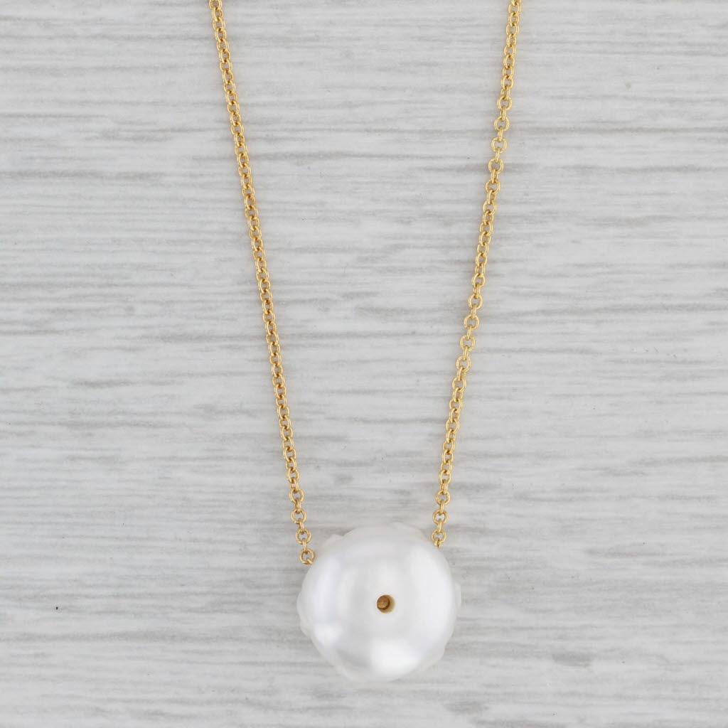 Gray New Galatea Lily Flower Cultured Pearl Emerald Pendant Necklace 14k Gold 18"