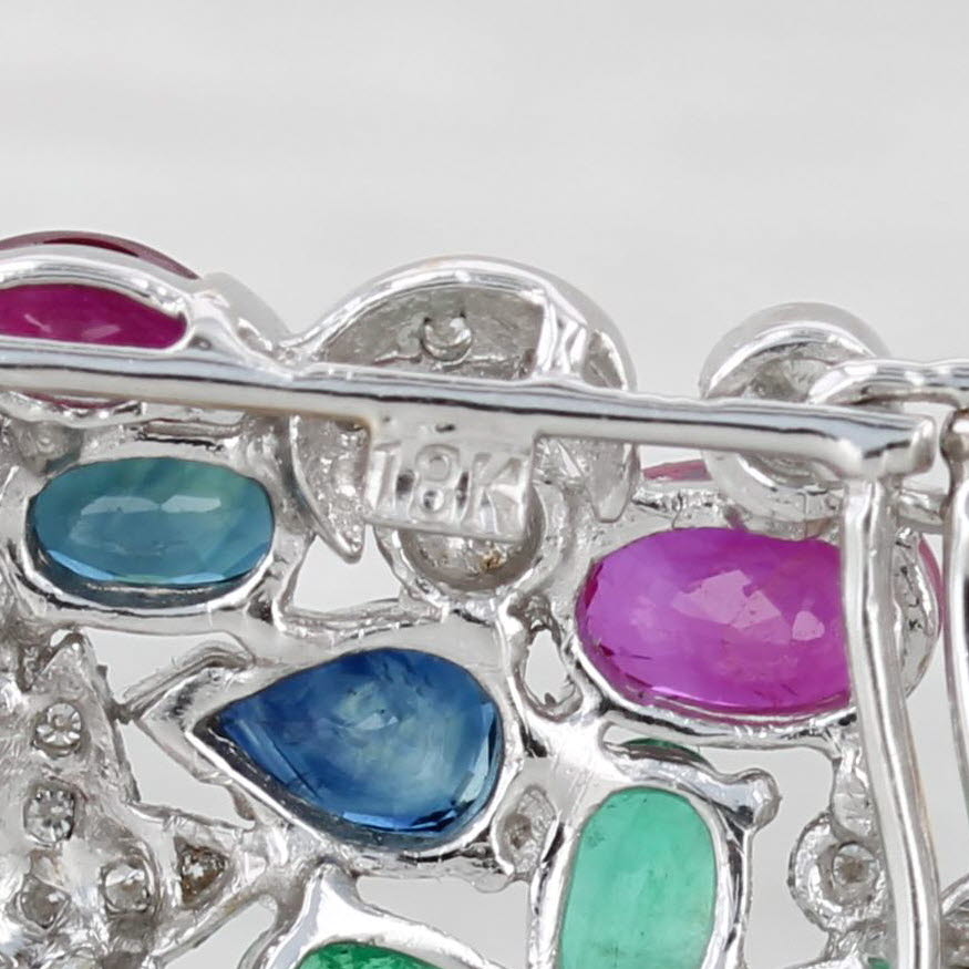 Light Gray 38.38ctw Tutti Frutti Gemstone Bracelet 18k Gold Ruby Emerald Sapphire Diamond