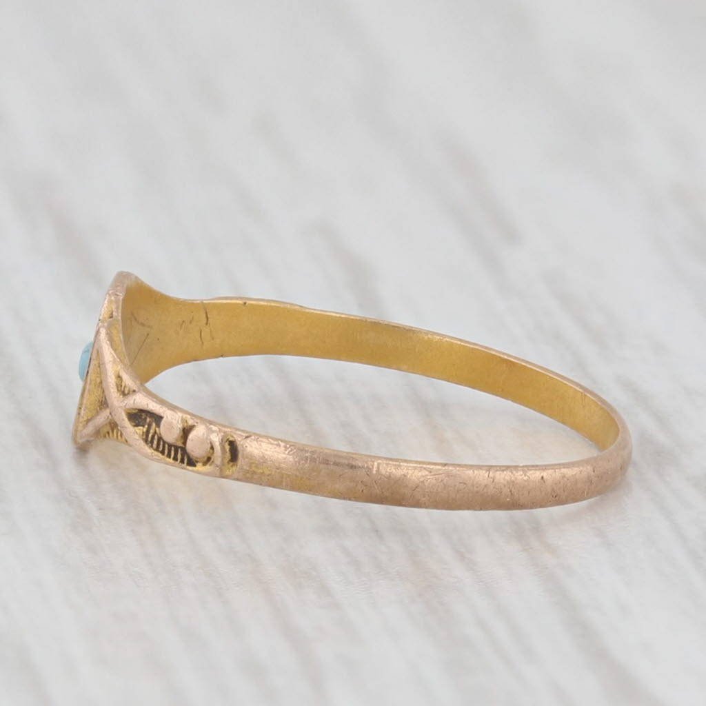 Light Gray Antique Glass Baby Ring 12k Yellow Gold Size 1.5