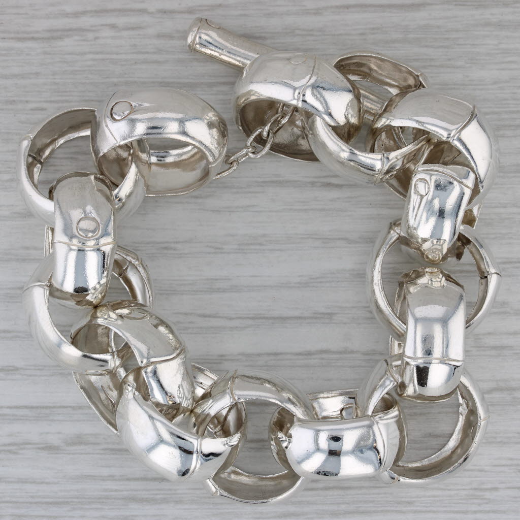 Dark Gray John Hardy Bamboo Rolo Cable Chain Statement Bracelet Sterling Silver Toggle 7"