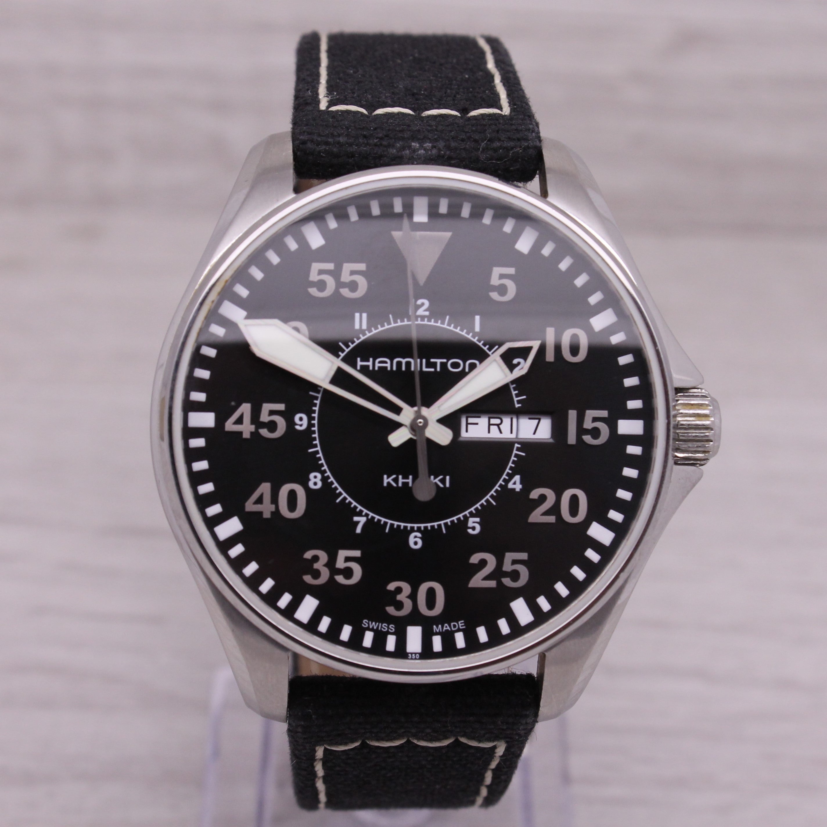 Dark Gray Hamilton Khaki Men’s 43mm Steel Pilots Quartz Watch Day/Date H64110 w Box