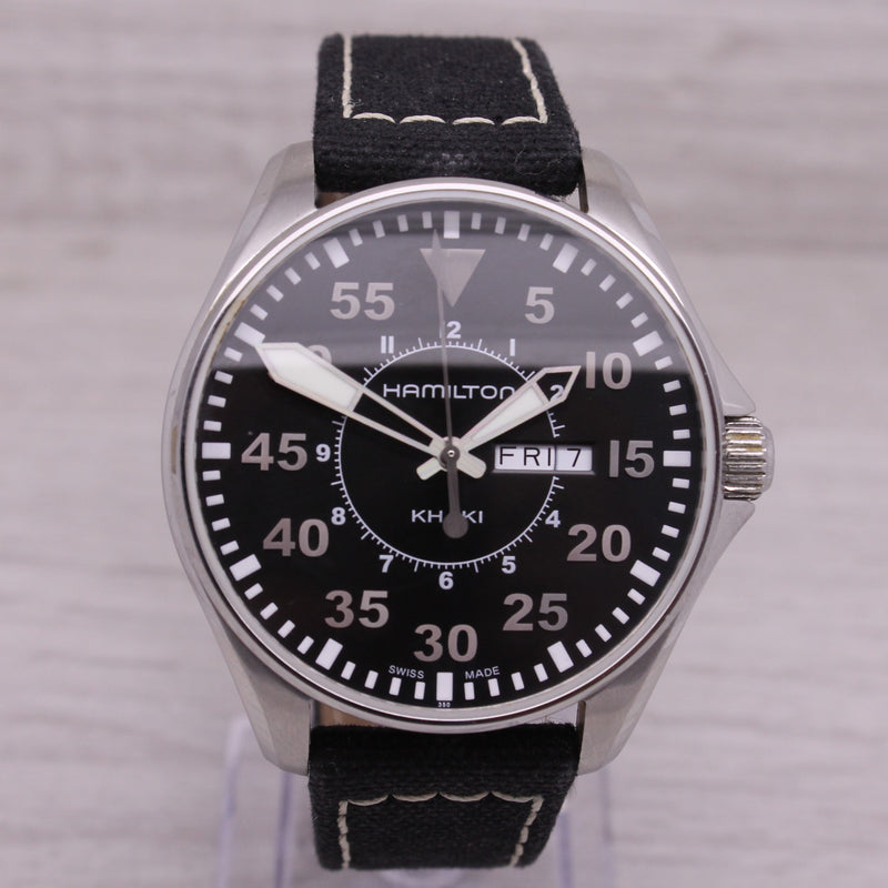 Hamilton Khaki Men’s 43mm Steel Pilots Quartz Watch Day/Date H64110 w Box