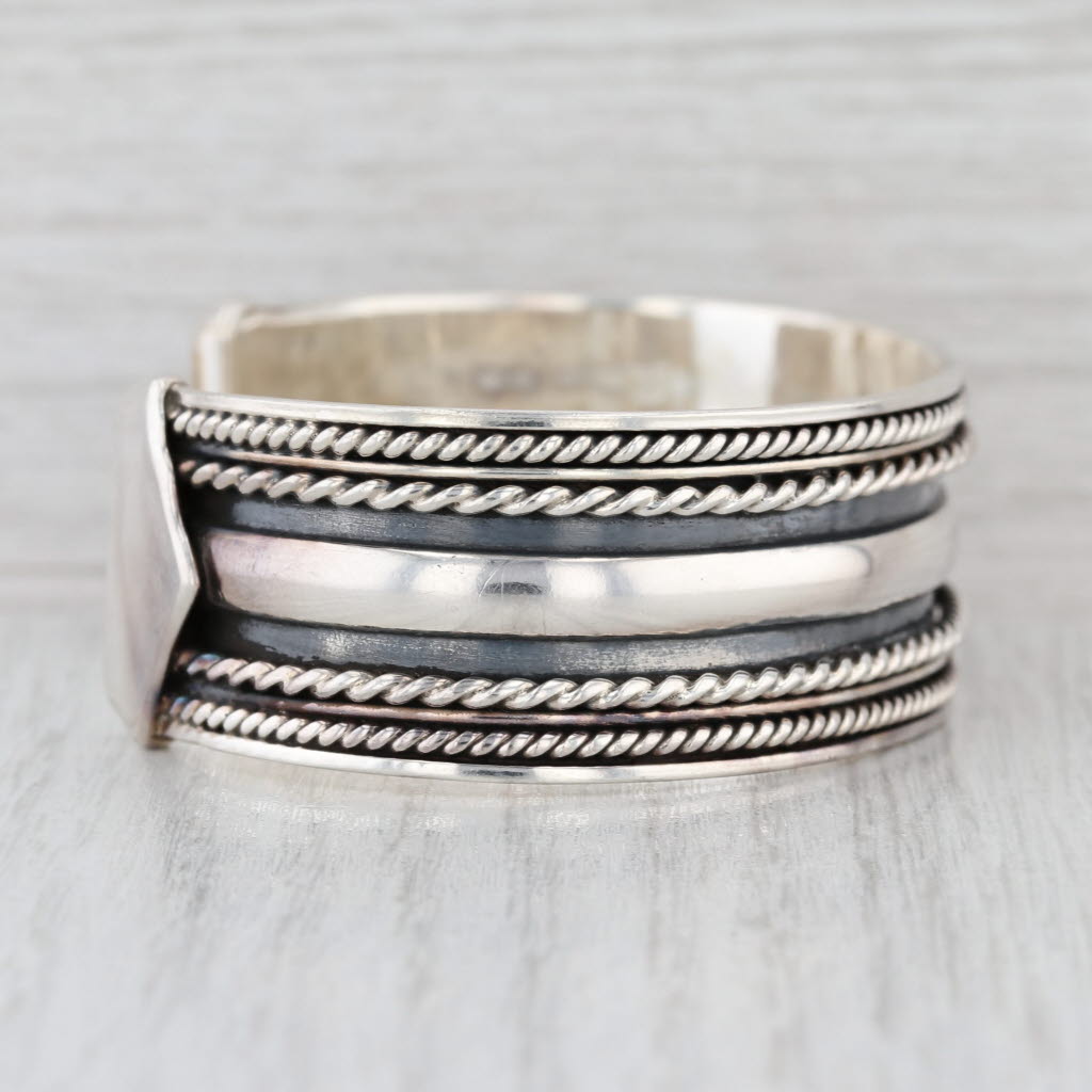 Vintage Layered Design Cuff Bracelet Sterling Silver Statement 20.8mm 7"