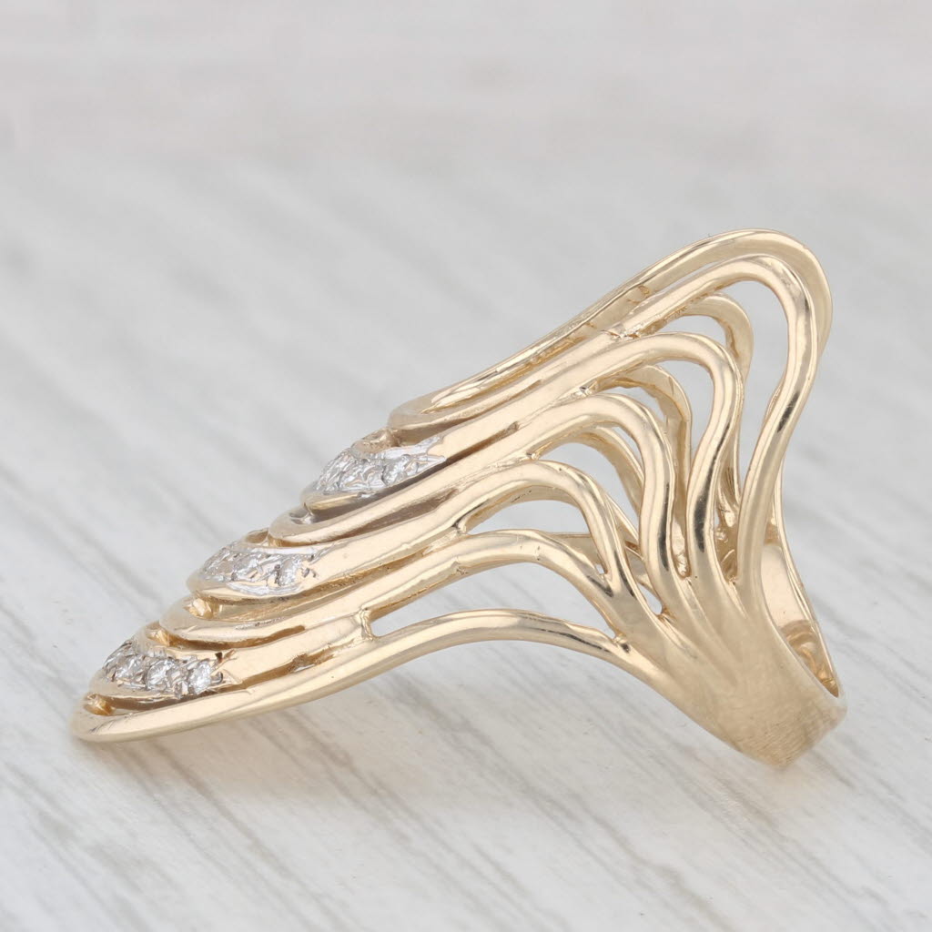 Light Gray Scalloped 0.15ctw Diamond Knuckle Ring 14k Yellow Gold Guild Size 6.25
