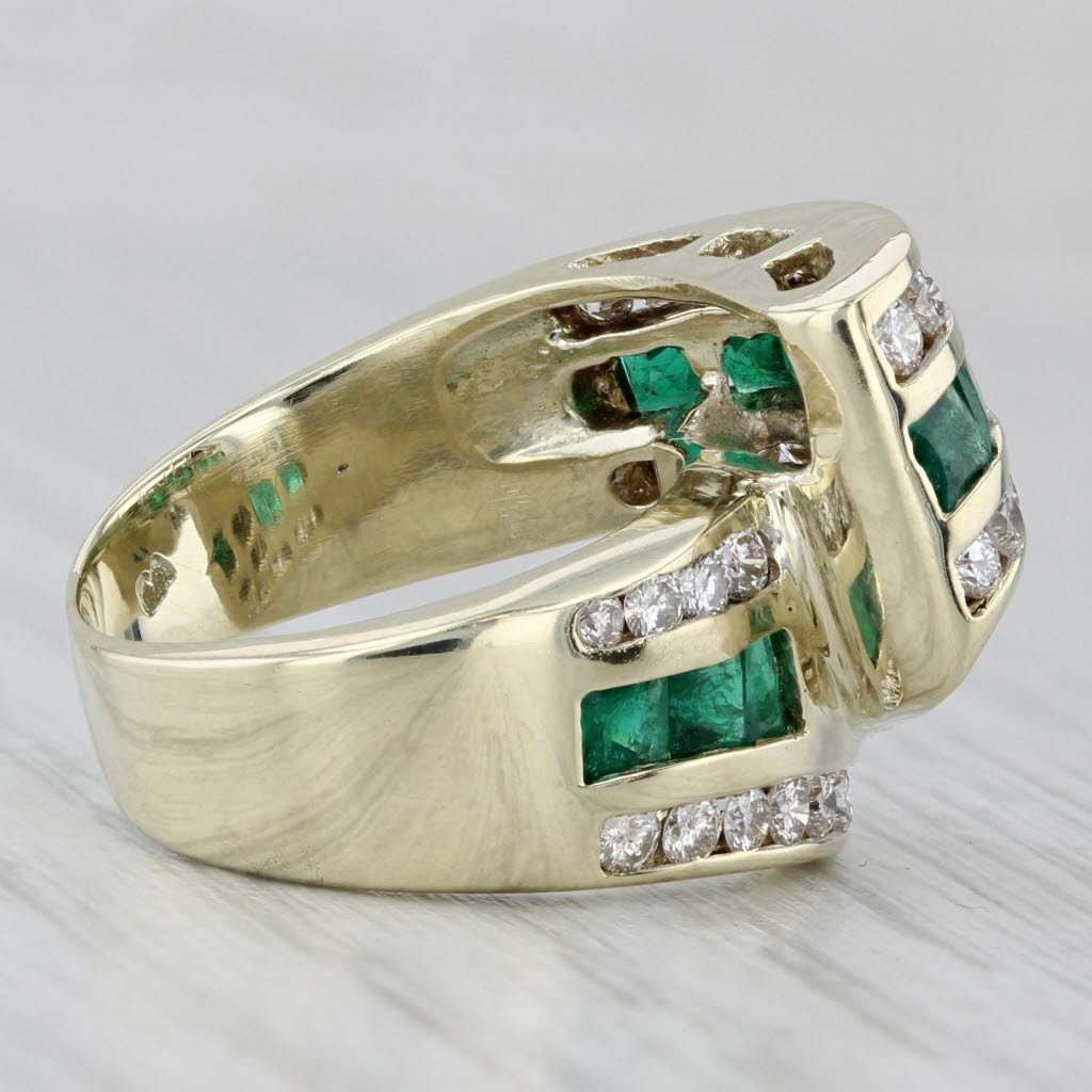 Gray 2.39ctw Emerald Diamond Bypass Cocktail Ring 14k Yellow Gold Size 6