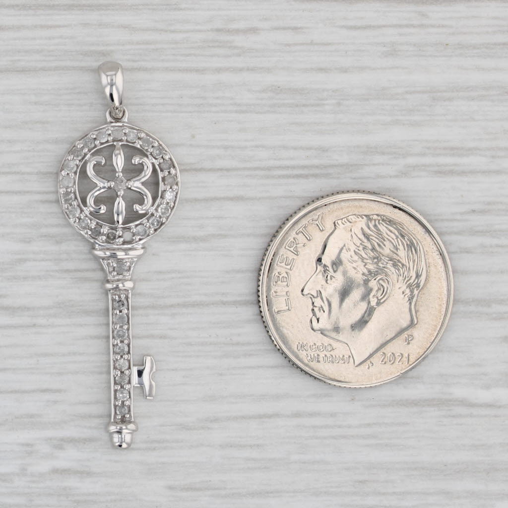 Gray 0.20ctw Diamond Skeleton Key Pendant 10k White Gold
